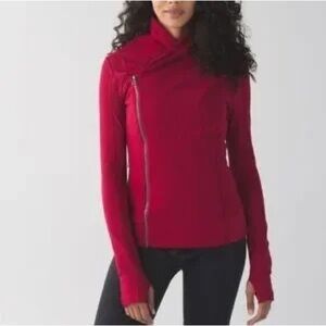 Stylish Red Jacket with Asymmetrical Zipper